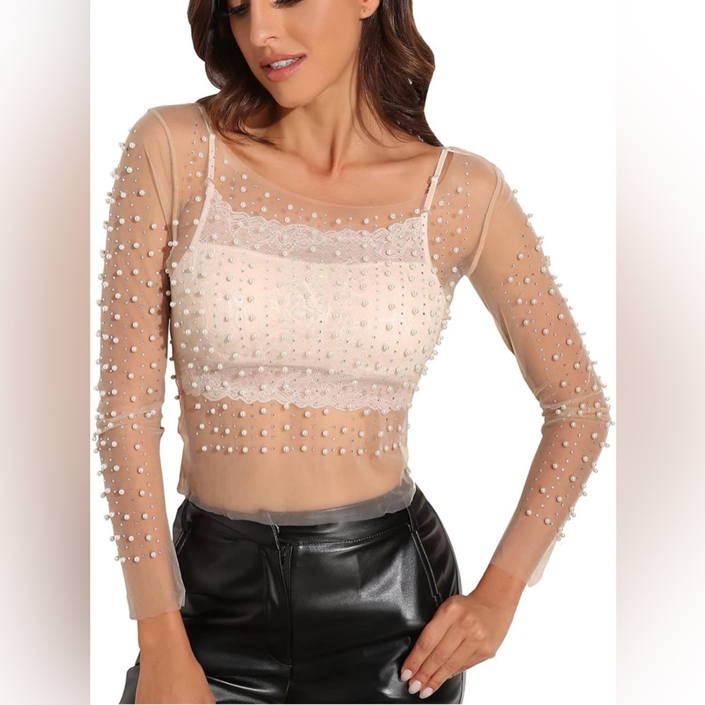 Sheer pearl crop top
